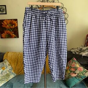 Cottagecore Gingham Blue White Pull On Capri Pants Plus Size 18W Woman Within